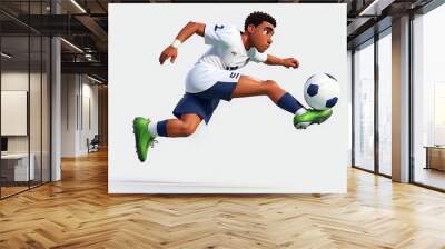 3D football (soccer) player in action, white background Wall mural