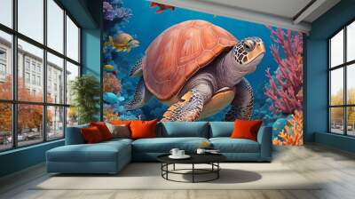 Colorful fishes in the blue ocean Ai generated Wall mural