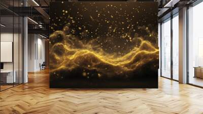 Abstract magic gold dust background over black. Beautiful golden art widescreen background Wall mural