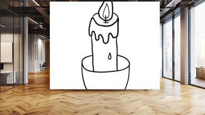 Cartoon doodle linear candle isolated on white background. Vector illus  Wall mural