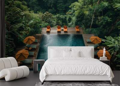 Infinity pool in jungle of Bali. Wall mural