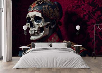 A Skull with Traditional clothes suit. Halloween costume. Death costume Wall mural