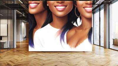 Web banner of multiracial group of smiling women with white teeth. Ai generative. Close up of mouths. Concept of orthodontics and dentistry Wall mural