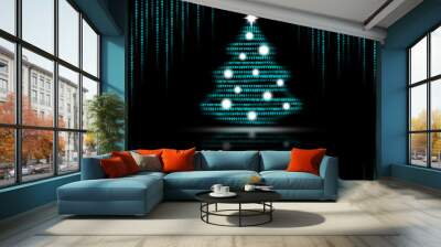 New Year or Christmas tree from binary code. Greeting card for the holiday. Innovative technologies. Digital code concept. Artificial intelligence. Design element Wall mural