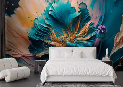 Abstract fluid ink flower. Generative AI Wall mural