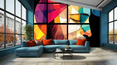 Abstract stained glass style Jesus Christ illustration with vibrant colors Wall mural