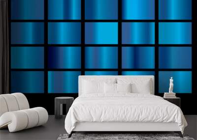 Collection of blue gradient backgrounds. Set of blue metallic textures. Vector illustration Wall mural