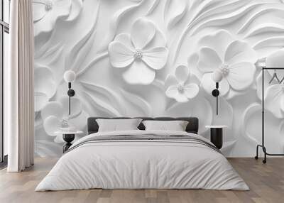 Modern White Floral Relief Sculpture for Elegant Wall Decor Wall mural