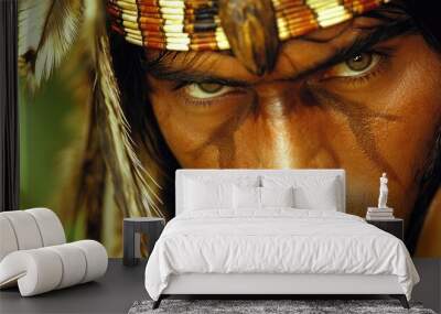 Portrait of young Native American man with traditional beads Wall mural