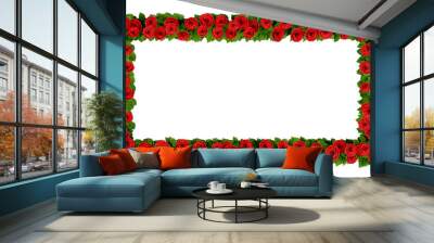 Beautiful Rose Wreath Frame in the shape of 1 to 2 rectangle on transparent background (RGBA 3D Rendering PNG) Wall mural