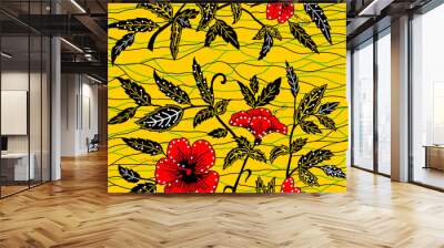 3D rendering of colorful African wax print fabric with ethnic overlap ornament Wall mural