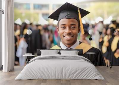 A young african female graduate against the background of university graduates Wall mural