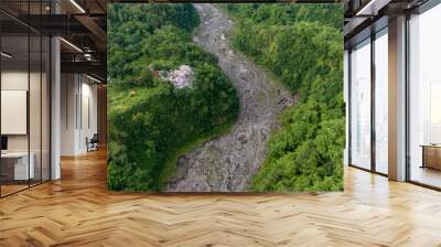 aerial view of sand and stone mining on the slopes of Mount Merapi in Sleman Regency, Yogyakarta Wall mural