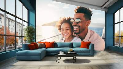 African child girl traveling on a cruise ship with their father enjoying the beautiful sunny atmosphere on board Wall mural