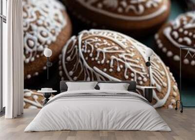 Delicious gingerbread cookies adorned with intricate icing designs for spring celebrations Wall mural