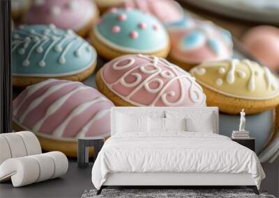 Deliciously decorated Easter cookies in pastel colors showcase intricate designs for a festive gathering Wall mural