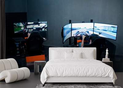 professional gamer playing online car racing Wall mural