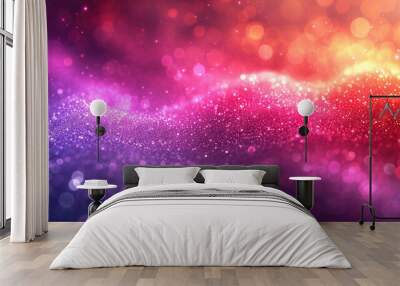 Pink and purple color gradient with dark wavy shiny glittery background Wall mural