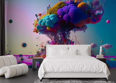 Fluorescent Dreamy Mystical colorful glowing fantasy world Imagination of start of mind Wall mural