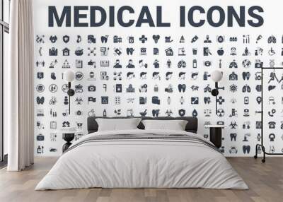 Medical Vector Icons Set. Glyph Icons, Sign and Symbols in Solid Design. Medicine, Health Care and Coronavirus COVID 19 pandemic. Mobile Concepts and Web Apps. Modern Infographic Logo and Pictogram Wall mural