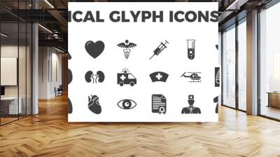 Medical Vector Icons Set. Glyph Related Icons, Sign and Symbols in Flat Design Medicine and Health Care with Elements for Mobile Concepts and Web Apps. Collection Infographic Logo and Pictogram Wall mural