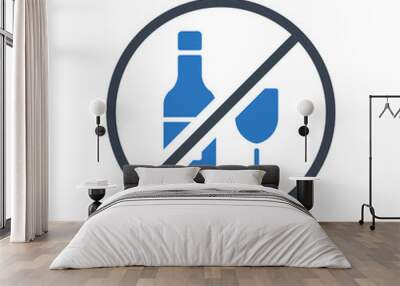 No alcohol sign related vector glyph icon. Bottle of wine and glass in prohibitory sign. Isolated on white background. Editable vector illustration Wall mural