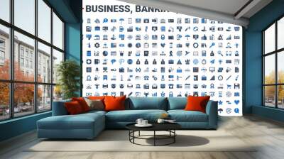 set business, banking and finance icons set glyph blue. icons for business, management, finance, str Wall mural