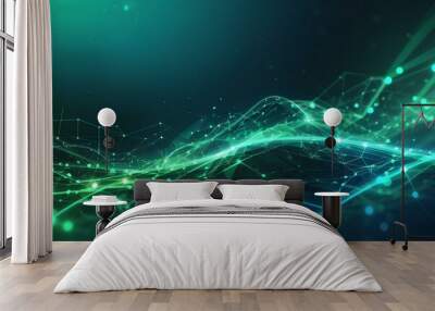 digital technology banner green blue background, created by ai generated Wall mural