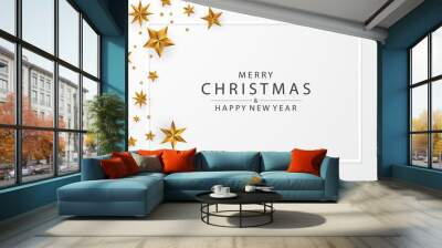 Merry christmas and happy new year Gold star background Vector illustration Wall mural