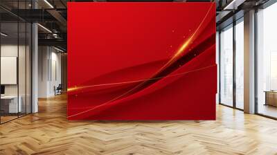 red abstract background with golden line elements modern design vector illustration Wall mural