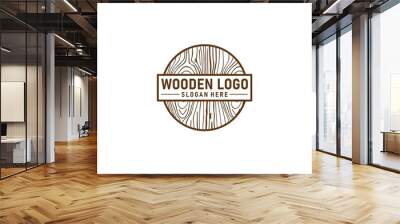 logo design with wood grain, vector illustration, wood concept, sign, symbol, icon, design template Wall mural