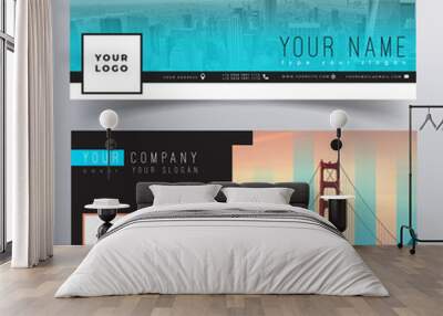 Facebook corporate cover business design template with neon blue gradients. Photo not included Wall mural