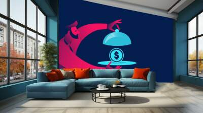 Profit, financial management business concept with red and blue neon gradients Wall mural