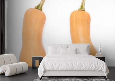 Top view two whole pumpkins against white background. Autumn harvest. Wall mural