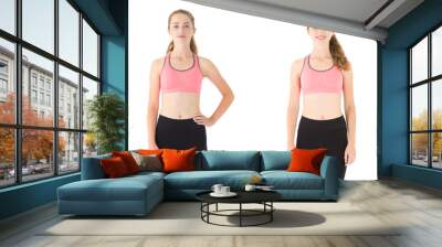 Two portrait of a young fitness girl isolated over white background. Wall mural