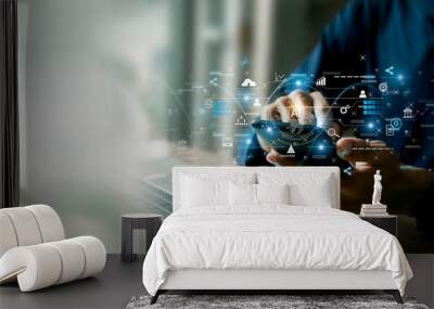 AI learning and business artificial intelligence, modern , transformation of ideas and the adoption of technology in business in the digital age, enhancing global business capabilities , Ai. Wall mural