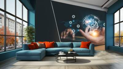 AI learning and business artificial intelligence, modern , transformation of ideas and the adoption of technology in business in the digital age, enhancing global business capabilities , Ai. Wall mural