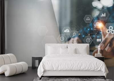 Businessmen use Internet connection technology and digital marketing , digital marketing technology concept . Wall mural