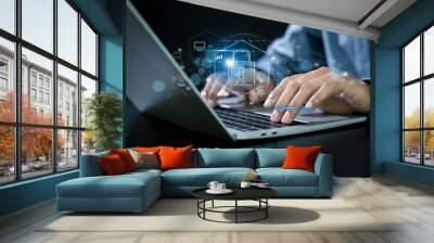 Privacy and cyber security technology. protecting business and financial data with virtual network connection. Innovation technology develop. Wall mural