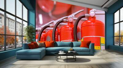 Red tank of fire extinguisher Overview of a powerful industrial fire extinguishing system. Wall mural