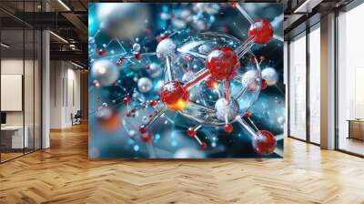 Abstract molecular structure with colorful atoms on a dark background. Wall mural