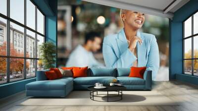 Happy, confident and arms crossed with black woman in office for leadership, management and laughing. Vision, inspiration and mission with female employee for smile, motivation and empowerment Wall mural