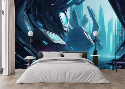 Futuristic technology concept of blue and white abstract background. generative ai. Wall mural