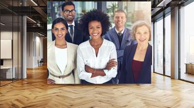 Portrait, happy business people and diversity of teamwork, global collaboration and corporate confidence in office. Group, professional employees and smile for trust, pride and solidarity in company Wall mural