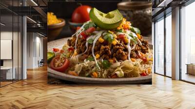 traditional Mexican food on a wooden table closeup Wall mural