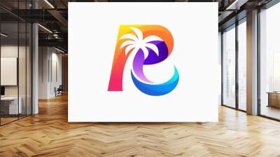 coconut tree logo with letter R concept Wall mural