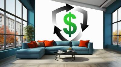 Refresh, exchange dollar symbol and shield icon Wall mural