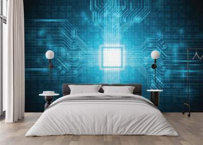 blue futuristic circuit with cpu technology background,motherboard on cyberspace,transfer data process technology background Wall mural