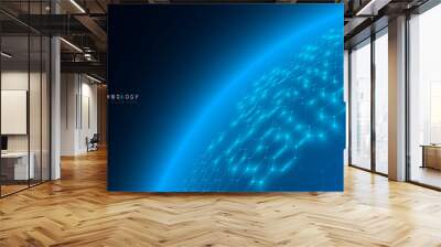 modern blue cyberspace global abstract hexagon net technology background,futuristic hexagon tech background,cyberspace technology background,3d copy space innovative background Wall mural