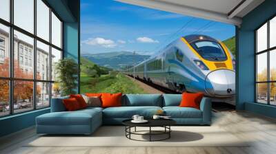 Modern High-Speed Train in Scenic Landscape Wall mural